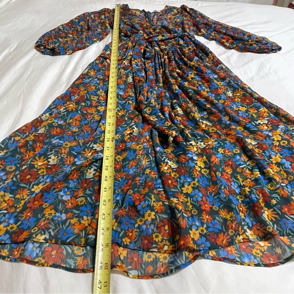 Surplice‎ Neck Three-Quarter Sleeve Floral Print Faux Wrap Midi Dress Sz 8 - Picture 9 of 14